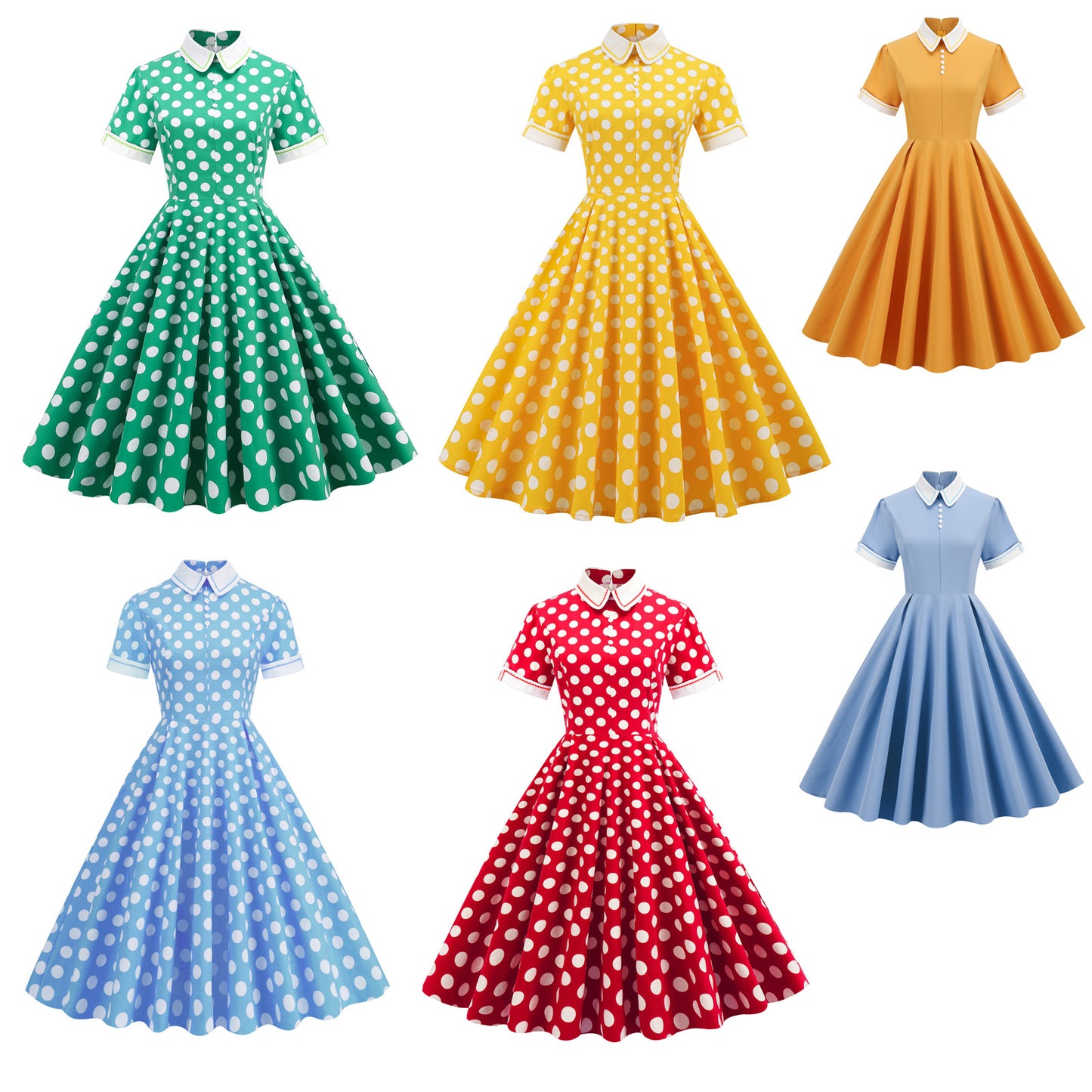 Women Vintage Green Polka Dots Dress With Pockets Rockabilly Cocktail Party 1950s 40s Swing Dress Casual Dress Short Sleeves