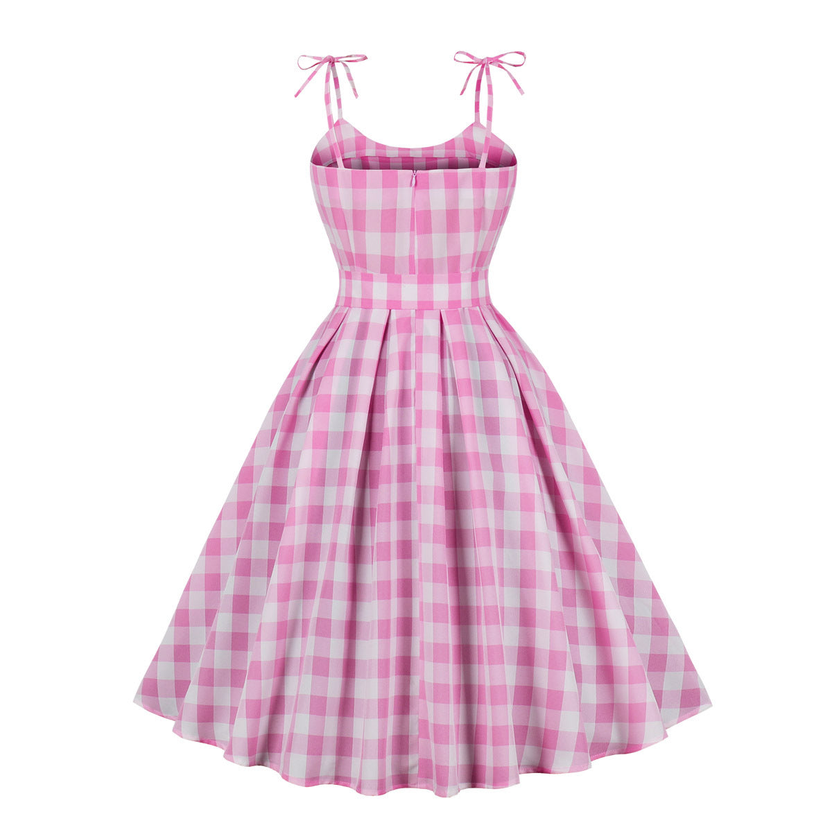 Women Vintage Barbiee Pink Plaid Gingham Dress Retro Rockabilly Strap Suspenders Cocktail Party 1950s 40s Swing Dress Summer Dress