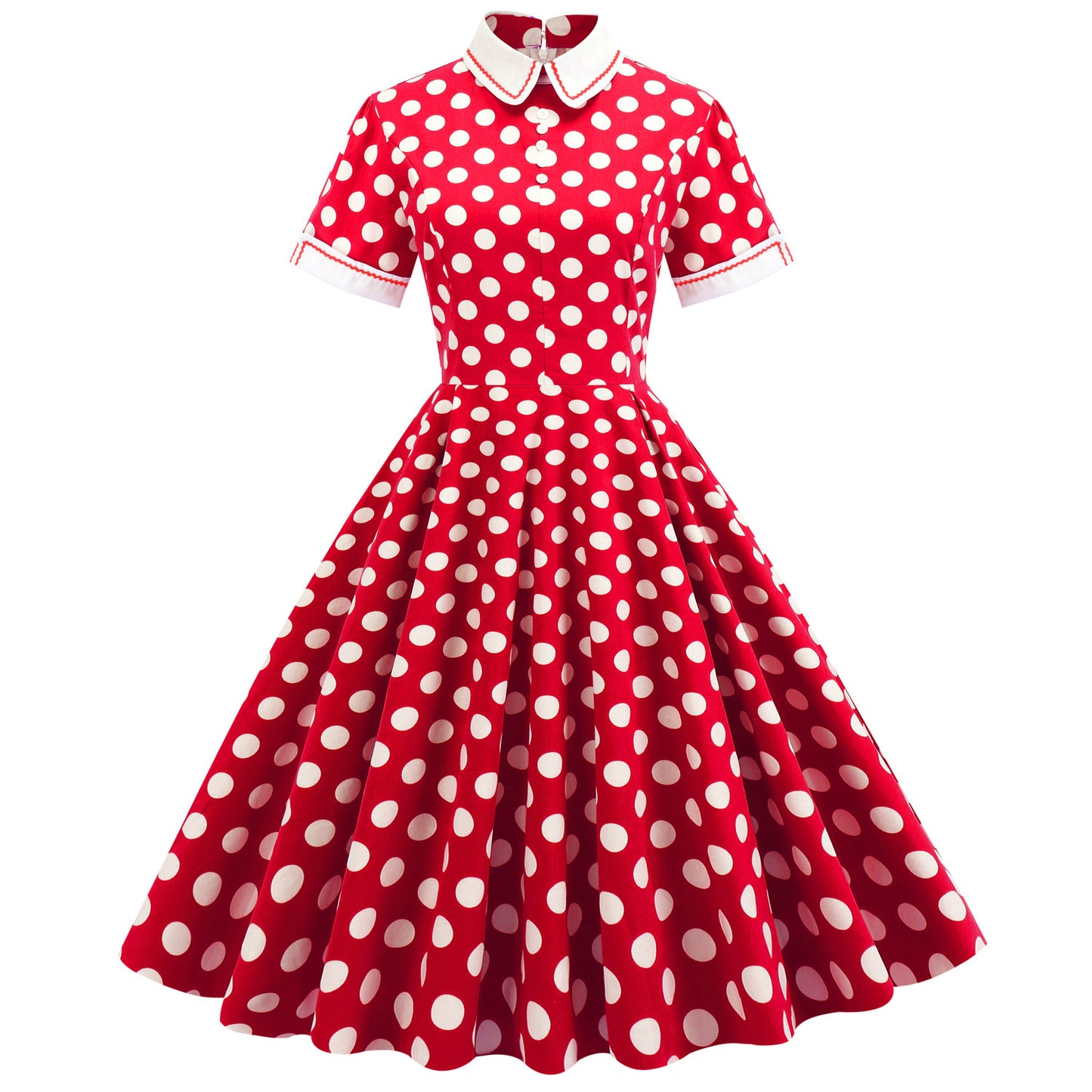 Women Vintage Green Polka Dots Dress With Pockets Rockabilly Cocktail Party 1950s 40s Swing Dress Casual Dress Short Sleeves