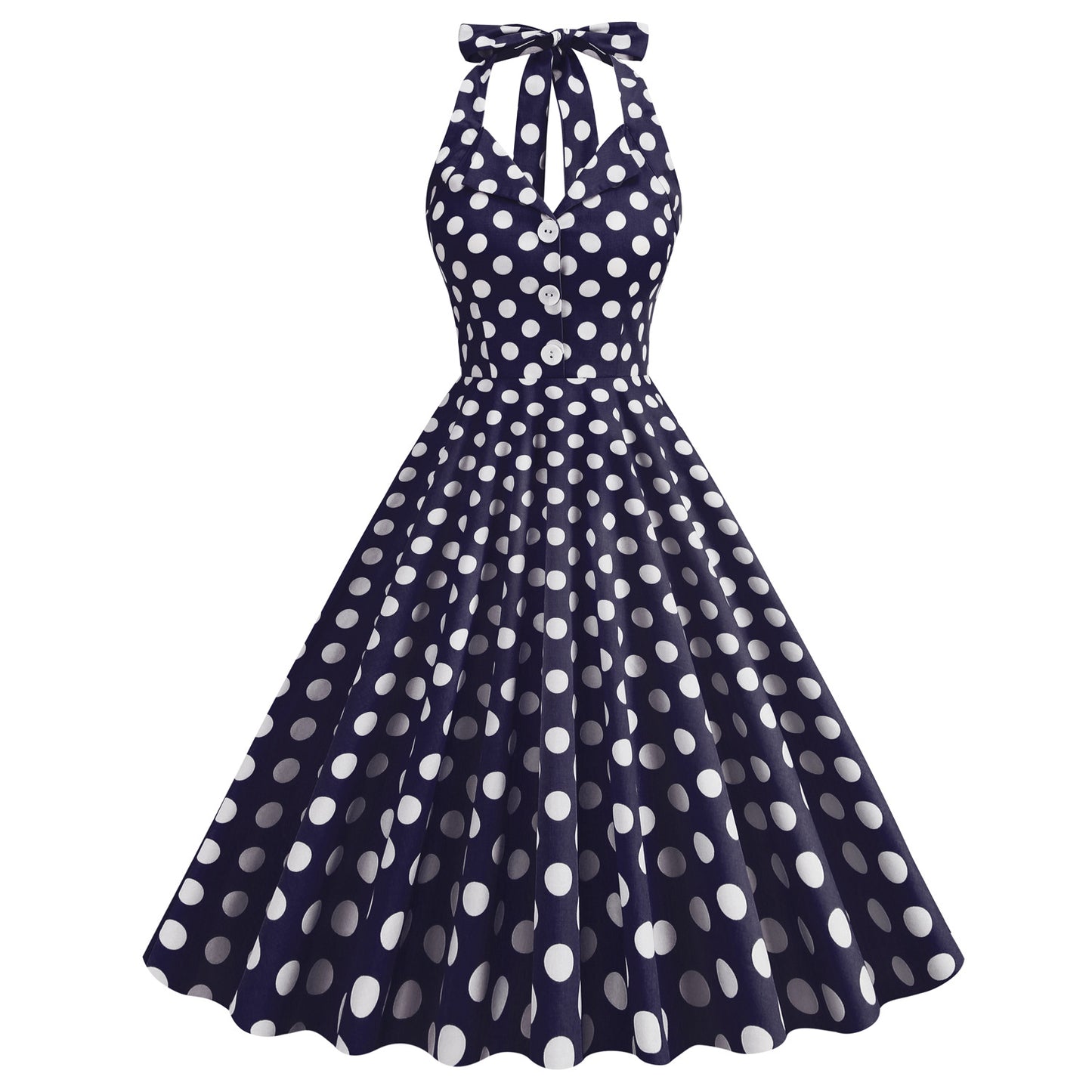 Women Vintage Halterneck Dress Retro Rockabilly 2023 Polka Dot Cocktail Party 1950s 40S Swing Dress Summer Dress Green Dress