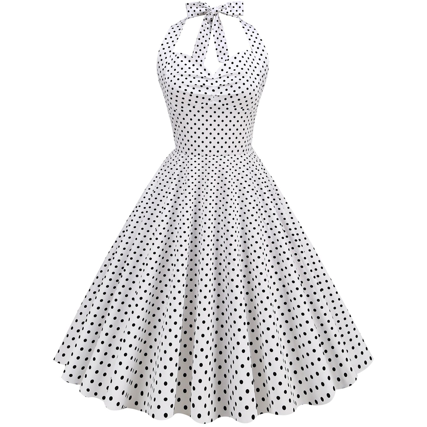 Women Vintage Halterneck Dress Retro Rockabilly Polka Dot Cocktail Party 1950s 40S Swing Dress Summer Dress Casual Dress