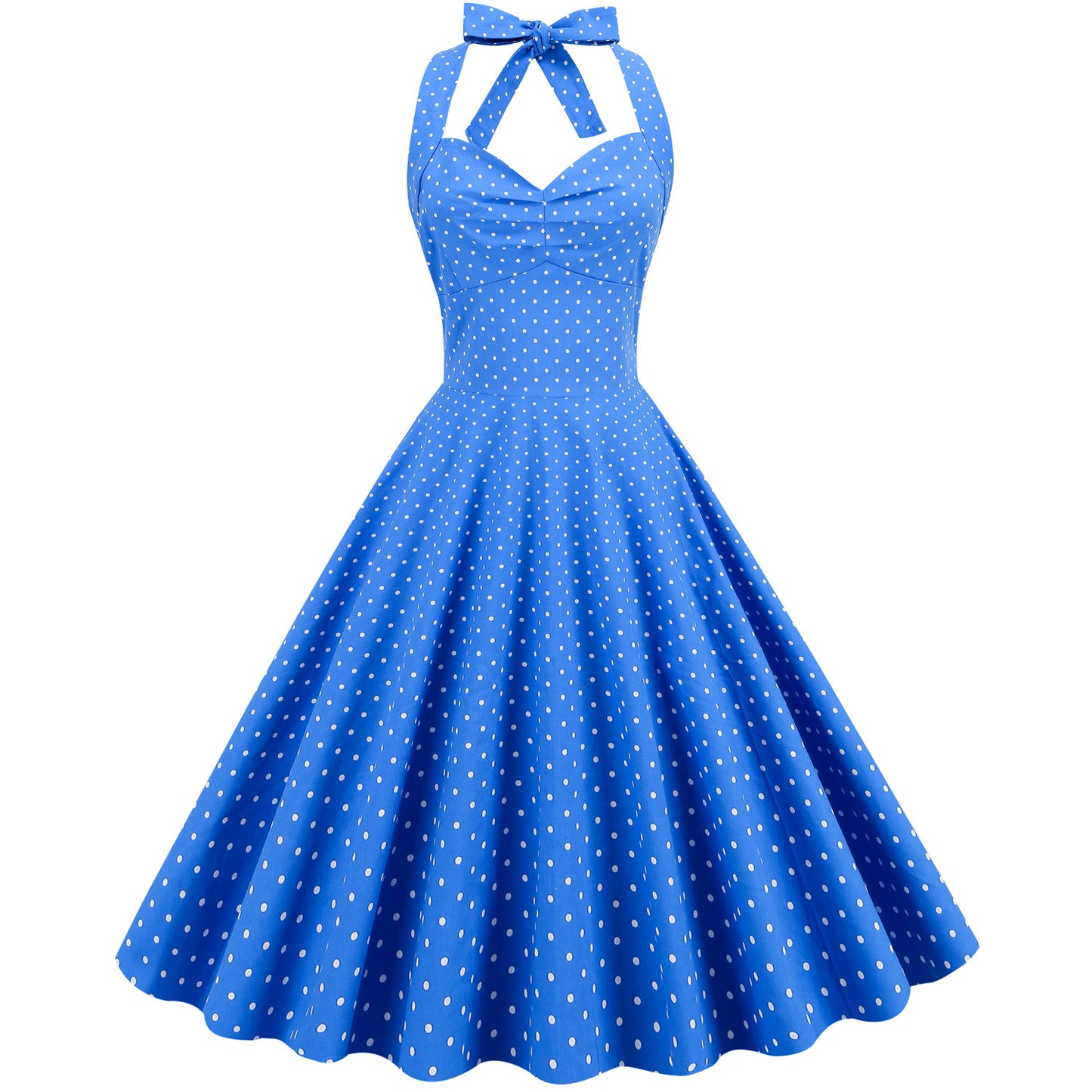 Women Vintage Halterneck Dress Retro Rockabilly Polka Dot Cocktail Party 1950s 40S Swing Dress Summer Dress Casual Dress