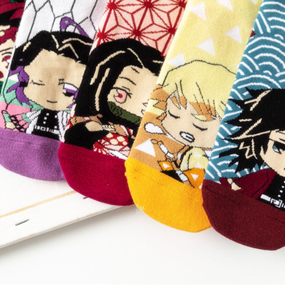 Anime Demon Slayer High Socks Casual Socks Winter Warm Cotton 5 Pairs Nezoku Tanjirou Shinobu Zenitsu