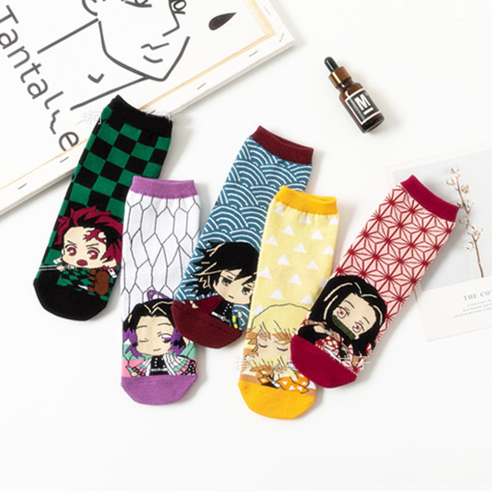 Anime Demon Slayer High Socks Casual Socks Winter Warm Cotton 5 Pairs Nezoku Tanjirou Shinobu Zenitsu