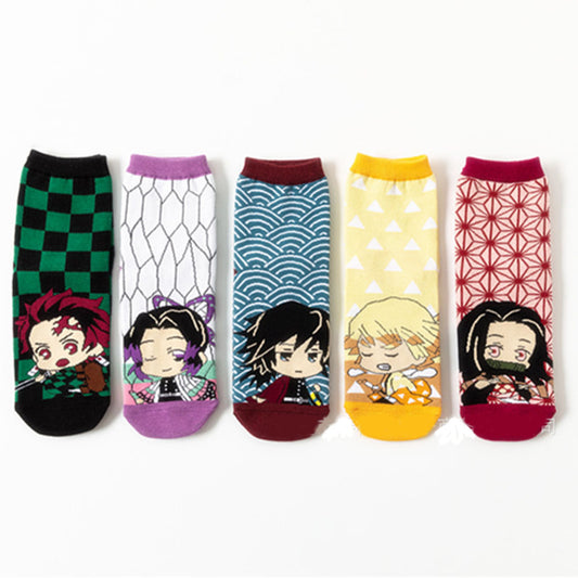 Anime Demon Slayer High Socks Casual Socks Winter Warm Cotton 5 Pairs Nezoku Tanjirou Shinobu Zenitsu