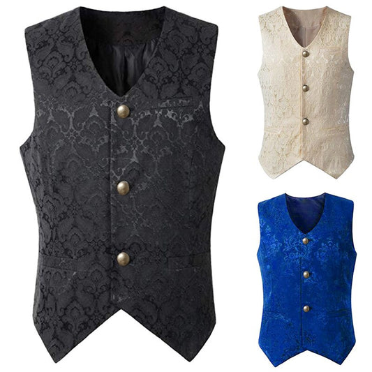 Men Gothic Steampunk Vest Jacquard Brocade Waistcoat Medieval Ranassance Tops Sleeveless Victorian Vintage Costume