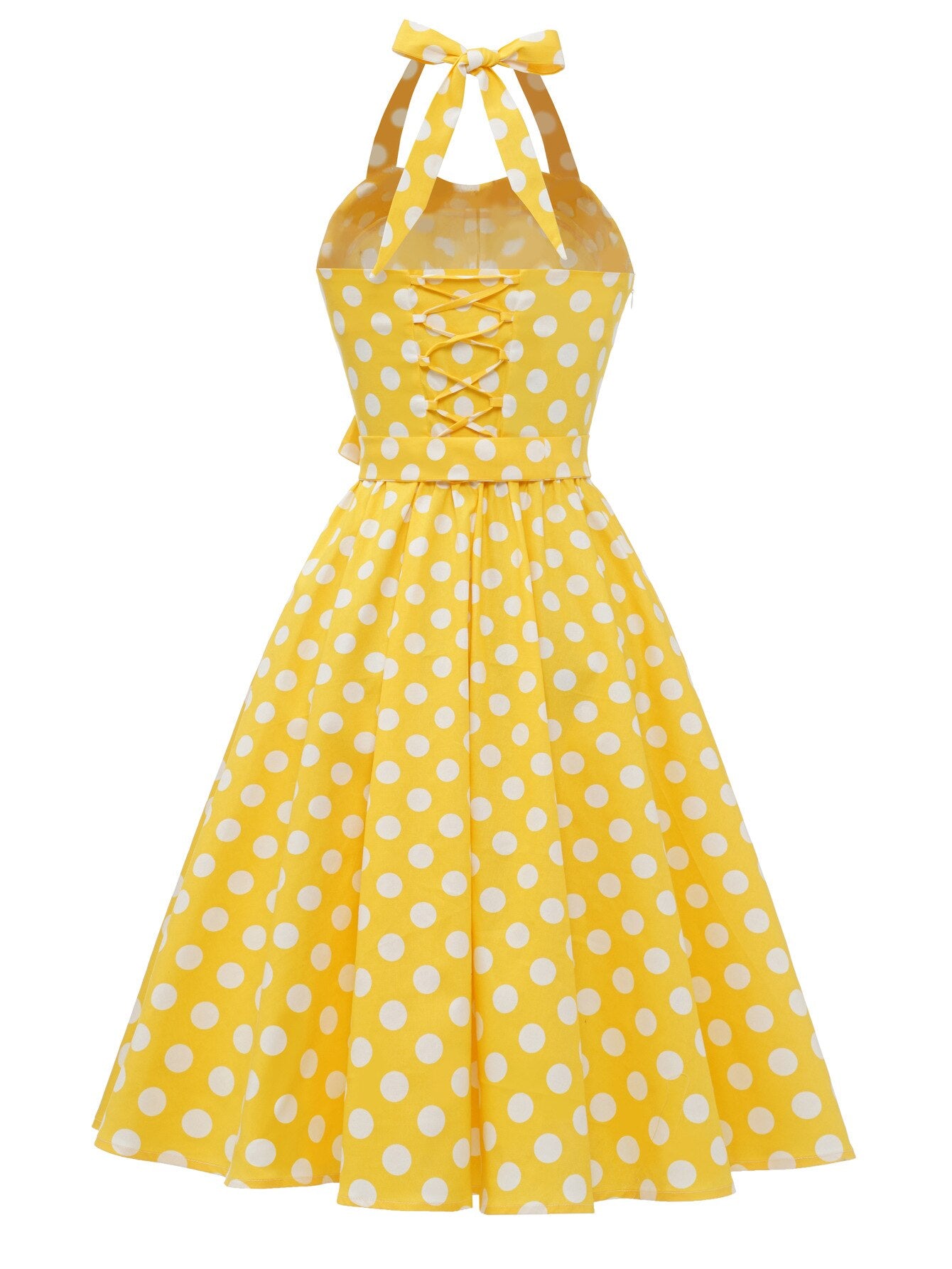 Women Vintage Halterneck Dress With Pockets Retro Rockabilly Polka Dot Cocktail Party 1950s Swing Dress Summer Dress Beach Dress