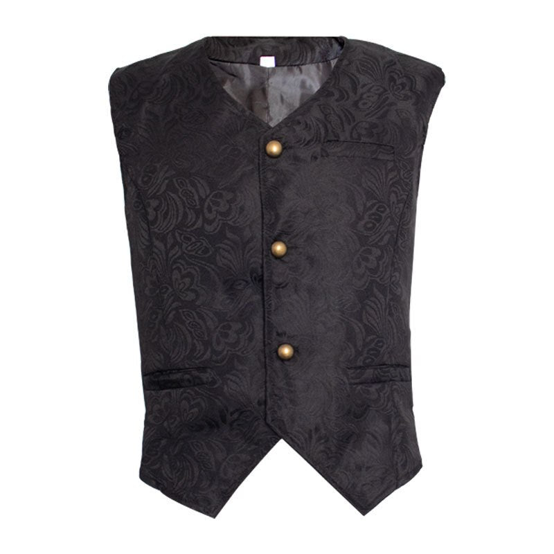 Men Gothic Steampunk Vest Jacquard Brocade Waistcoat Medieval Ranassance Tops Sleeveless Victorian Vintage Costume