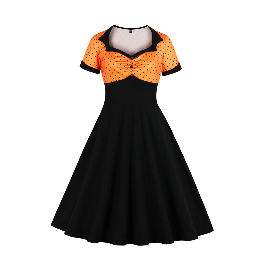 Women Vintage Dress Square Collar Retro Rockabilly Cocktail Party 1950s 40s Swing Dress Summer Dress