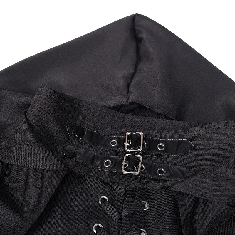 Men Gothic Steampunk Hooded Robe Cloak Tunic Knight Cosplay Costume Wizard Vampire Robe Cloak Cape Monk Fancy Halloween