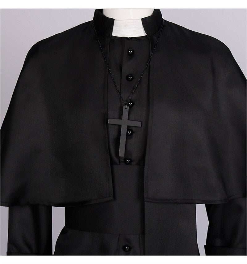 Men Medieval Monk Robe Priest Robe Halloween Cosplay Costume Cloak With Cross