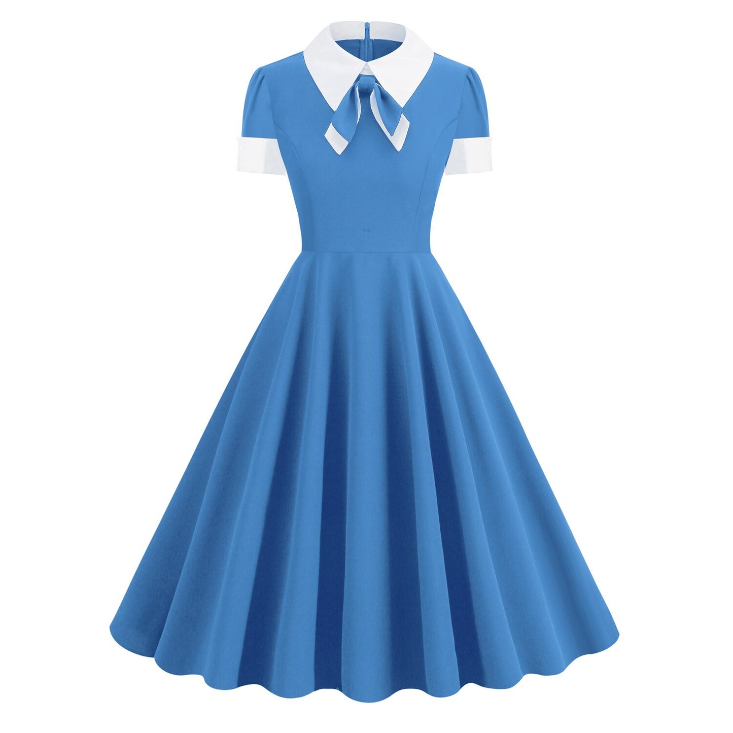 Women Vintage Bow Tie Dress Office lady Retro Rockabilly Elegant Cocktail Party 1950s 40s Swing Dress Summer Dress Short Sleeves