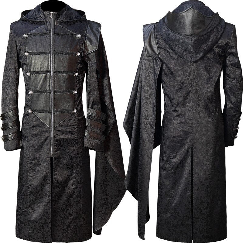 Men Gothic Steampunk Trench Coat Victorian Medieval Renaissance Viking Coat Halloween Vintage Zipper Jacket Costume