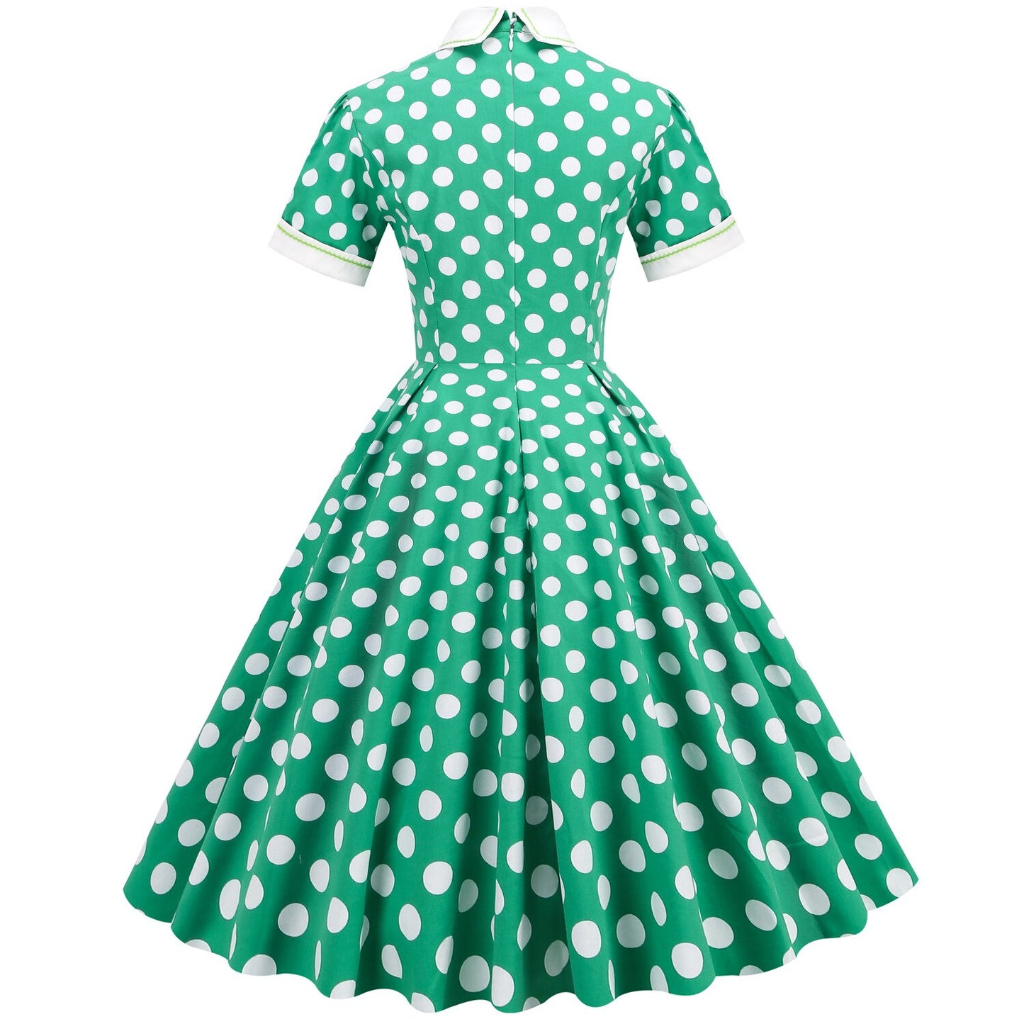 Women Vintage Green Polka Dots Dress With Pockets Rockabilly Cocktail Party 1950s 40s Swing Dress Casual Dress Short Sleeves