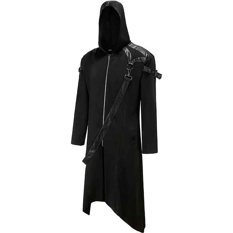 Men Steampunk Trench Coat Victorian Gothic Slim Suit Collar Solid Zipper Coat Halloween Vintage Costume