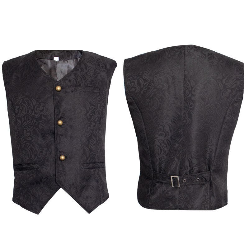 Men Gothic Steampunk Vest Jacquard Brocade Waistcoat Medieval Ranassance Tops Sleeveless Victorian Vintage Costume