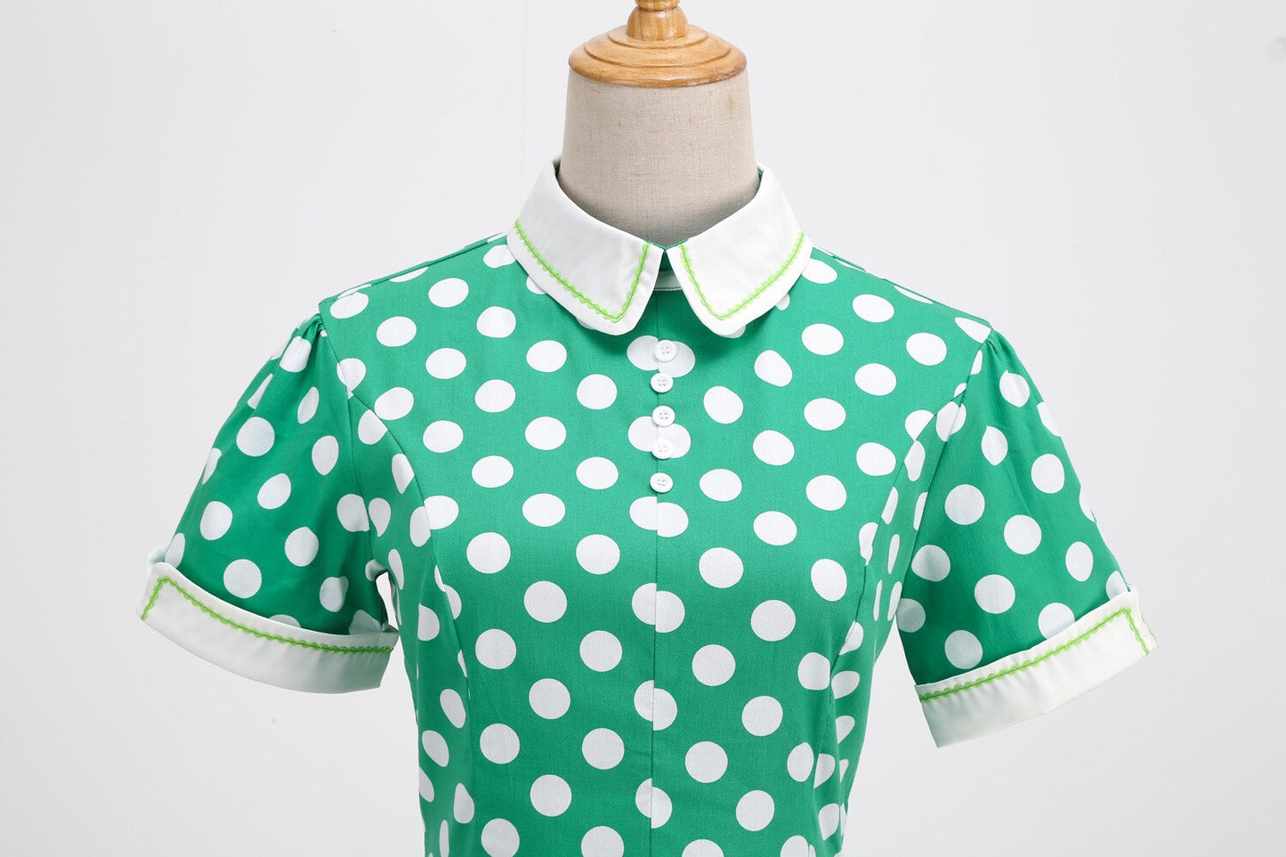 Women Vintage Green Polka Dots Dress With Pockets Rockabilly Cocktail Party 1950s 40s Swing Dress Casual Dress Short Sleeves