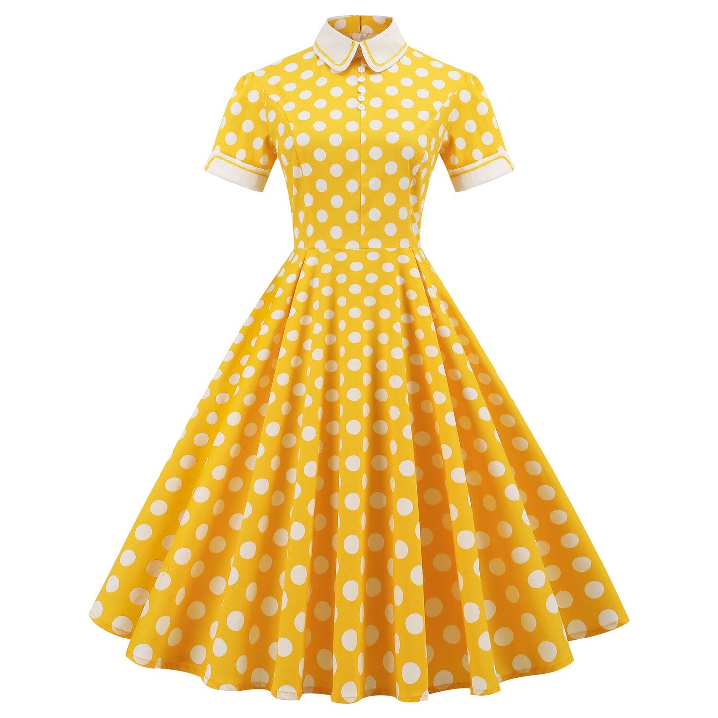 Women Vintage Green Polka Dots Dress With Pockets Rockabilly Cocktail Party 1950s 40s Swing Dress Casual Dress Short Sleeves