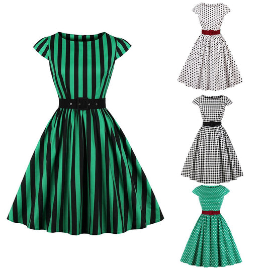 Women Vintage Striped Dress Retro Rockabilly 2023 Round Neck Cocktail Party 1950s 40s Swing Dress Summer Dress Sleeveless