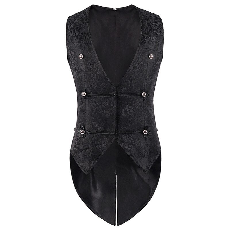 Men Gothic Steampunk Tailcoat Double Breasted Jacquard Brocade Vest Waistcoat Sleeveless Victorian Vintage Costume V-Neck