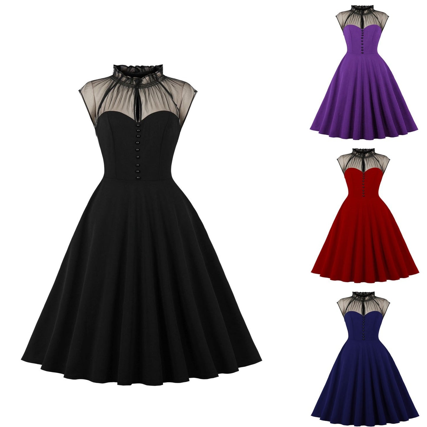 Women Vintage Dress Retro Rockabilly 2023 Elegant Cocktail Party 1950s 40s Swing Dress Summer Halloween Dress Short Sleeves