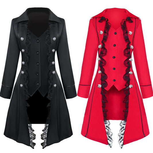 Women Renaissance Gothic Steampunk Coat Halloween Costumes Medieval Pirate Vampire Victorian Warlock Jacket Frock Coat