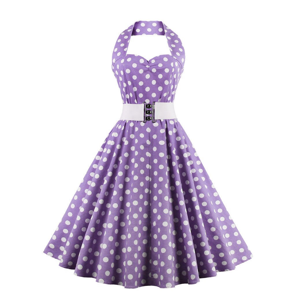 Women Vintage Halterneck Dress Polka Dot Rockabilly Cocktail Party Elegant Dress 1950s 40s Swing Dress 2023 Summer Dress