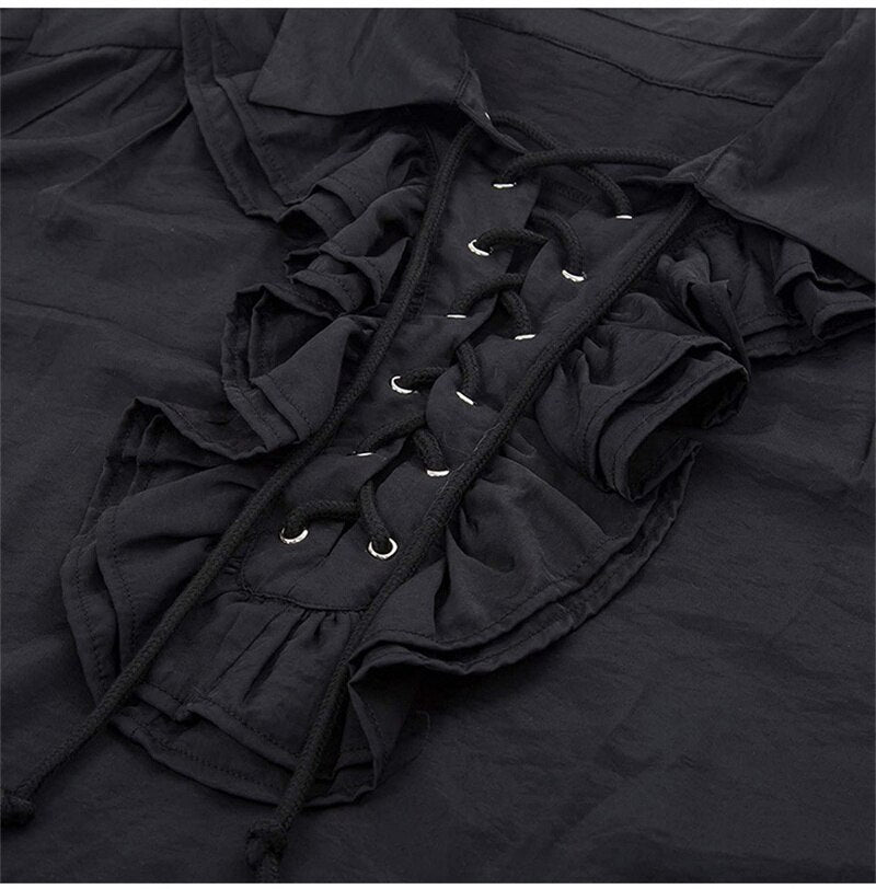 Men Medieval Renaissance Pirate Shirt Victorian Ruffles Steampunk Gothic Retro Lace-up Viking Halloween Costume Vintage Shirt