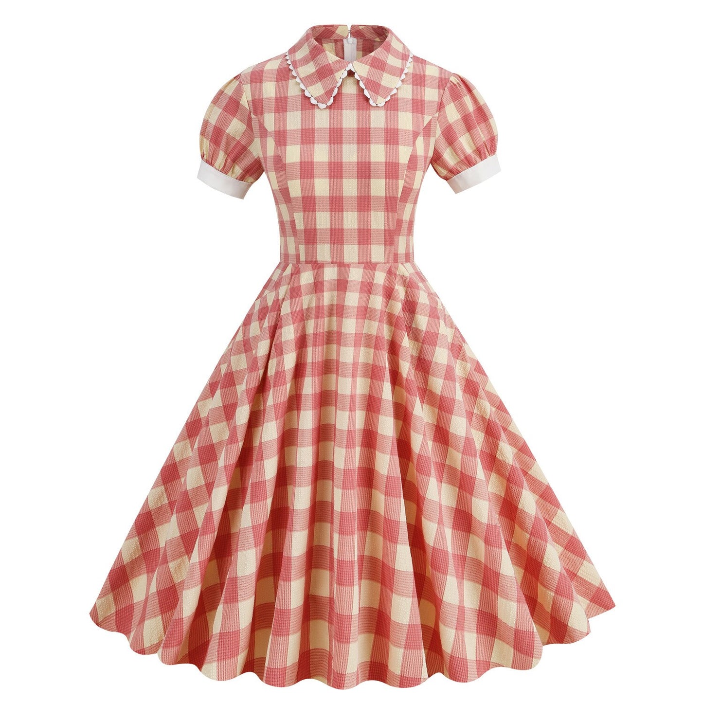 Women Vintage Pater Pan Collar Dress With Pockets Plaid Rockabilly Cocktail Party 1950s 40s Swing Dress Summer Dress