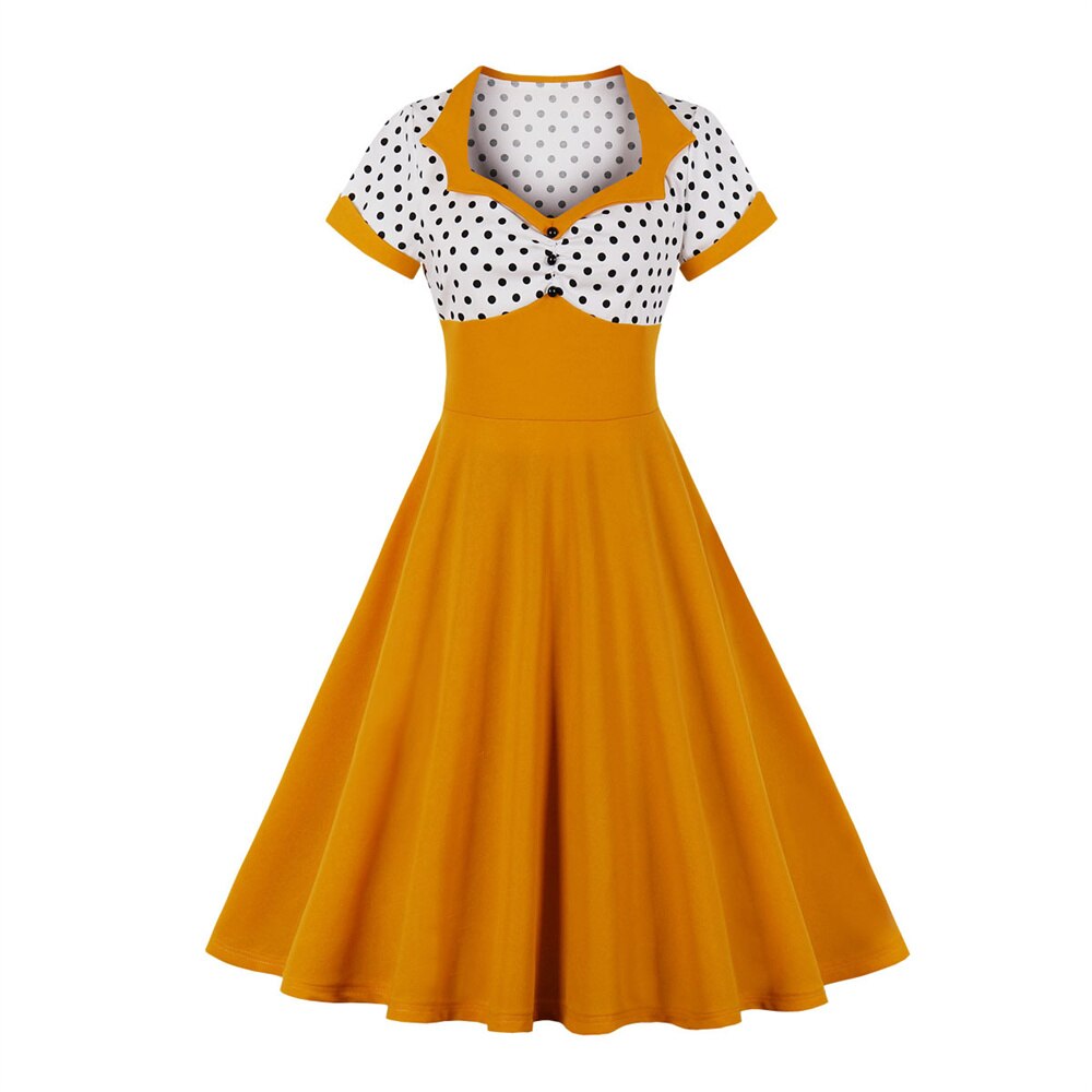 Women Vintage Dress Square Collar Retro Rockabilly Cocktail Party 1950s 40s Swing Dress Summer Dress