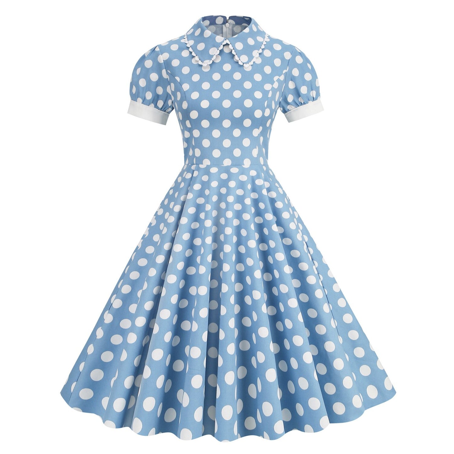 Women Vintage Pater Pan Collar Dress With Pockets Polka Dots Rockabilly Cocktail Party 1950s 40s Swing Dress Summer Dress