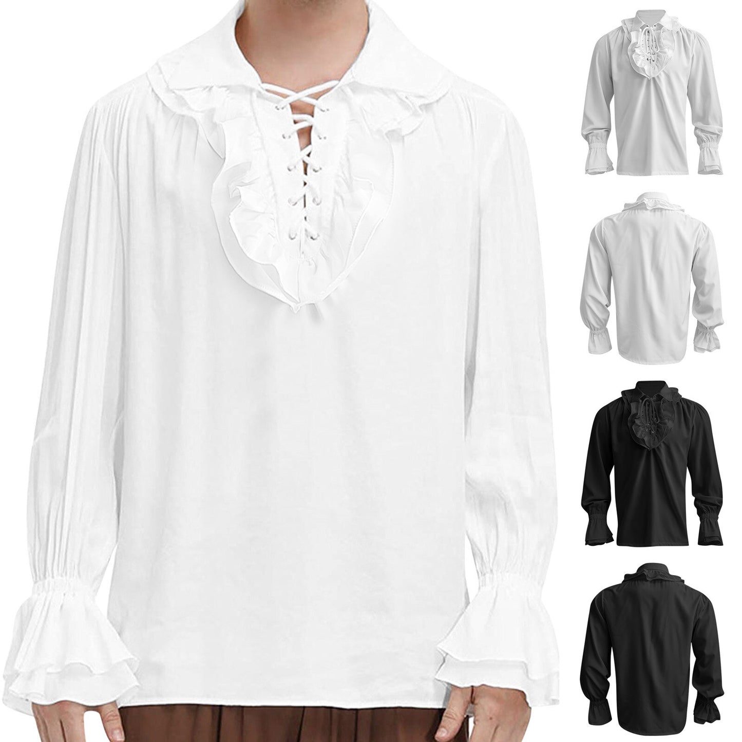 Men Medieval Renaissance Pirate Shirt Victorian Ruffles Steampunk Gothic Retro Lace-up Viking Halloween Costume Vintage Shirt