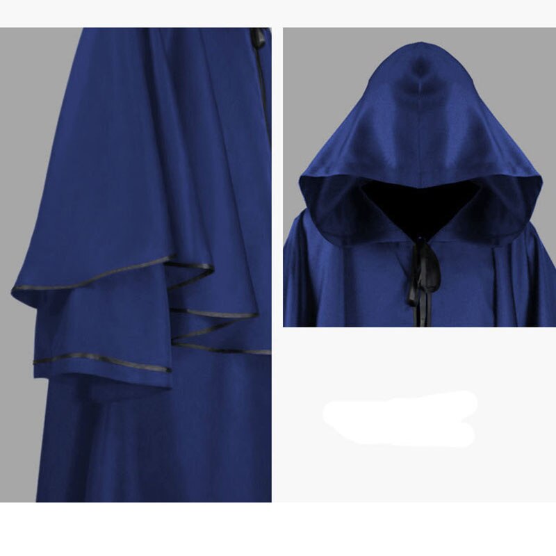 Men Tunic Hooded Robe Cloak Knight Cosplay Costume Wizard Vampire Robe Cloak Cape Monk Fancy Halloween Tie