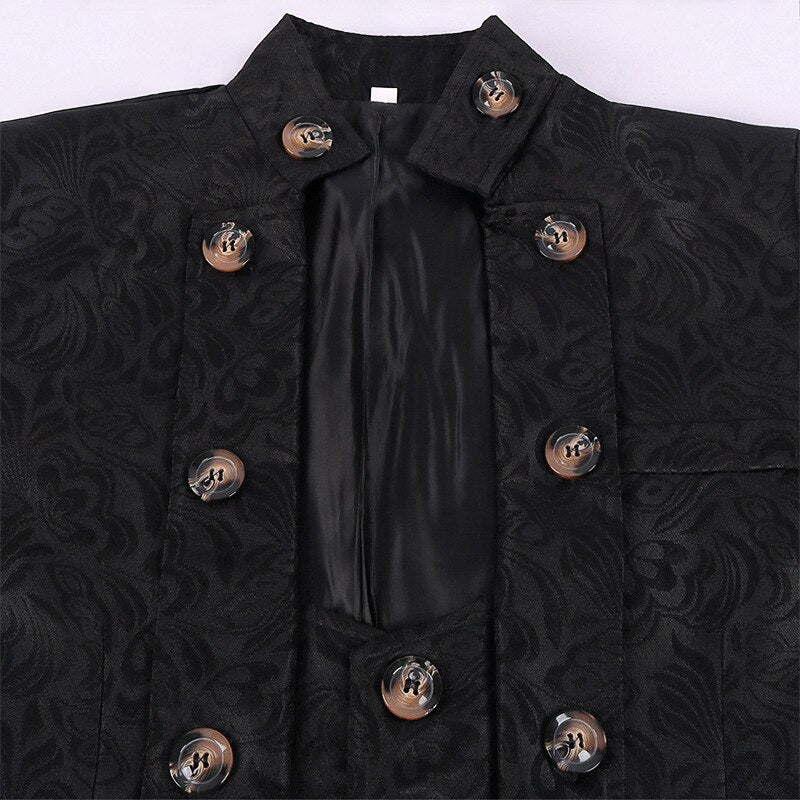 Men Gothic Steampunk Renaissance Jacket Victorian Frock Coat Double Breasted Jacquard Brocade Waistcoat Vintage Costume