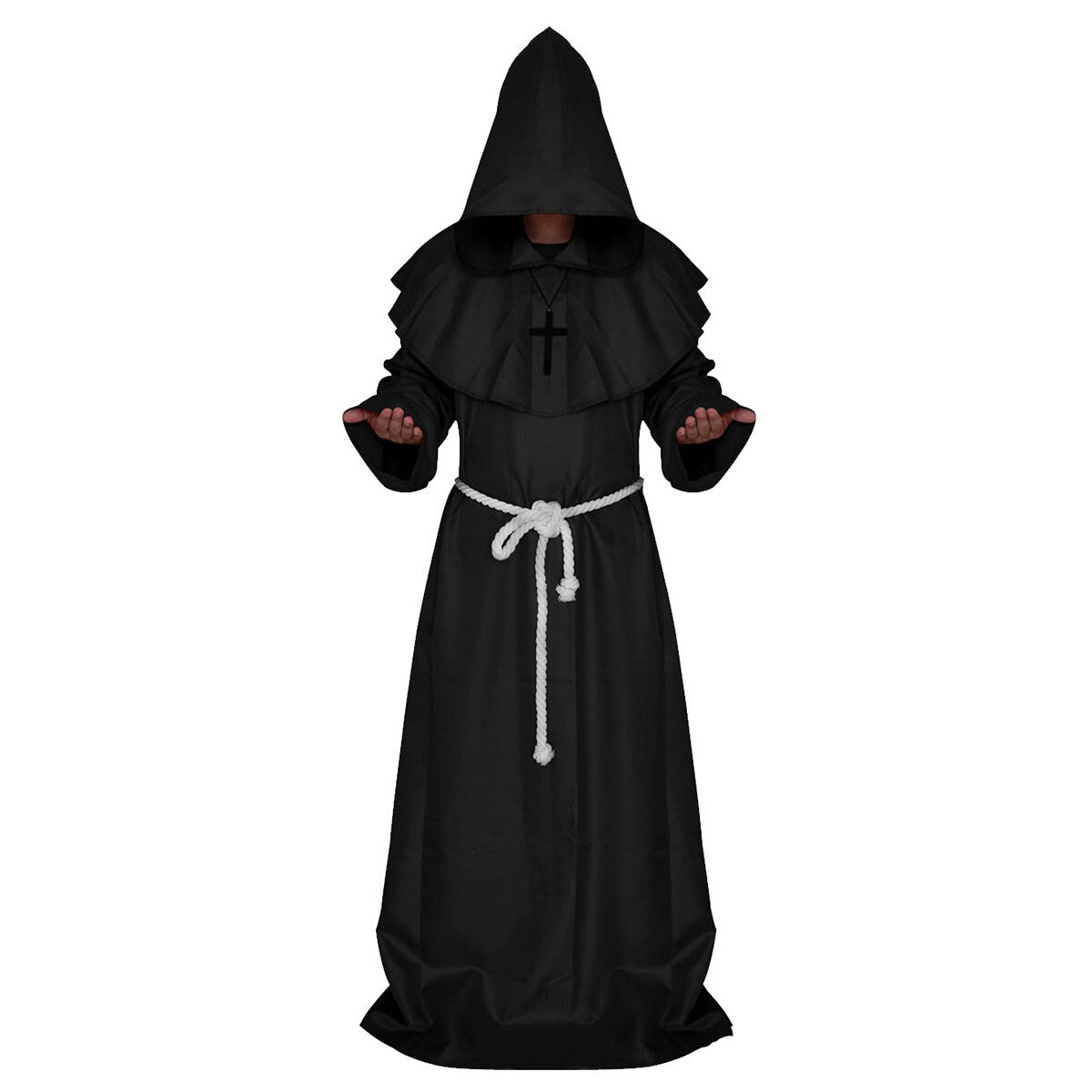 Men Hooded Robe Monk Knight Cosplay Costume Wizard Vampire Medieval Renaissance Robe Cloak Cape Fancy Halloween