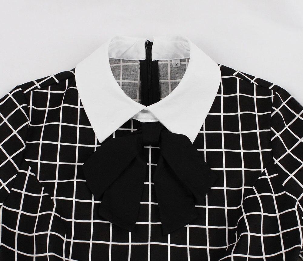 Women Vintage black and white plaid Dress Retro Rockabilly Cocktail Party 1950s 40s Swing Dress Summer Dress Short Sleeves