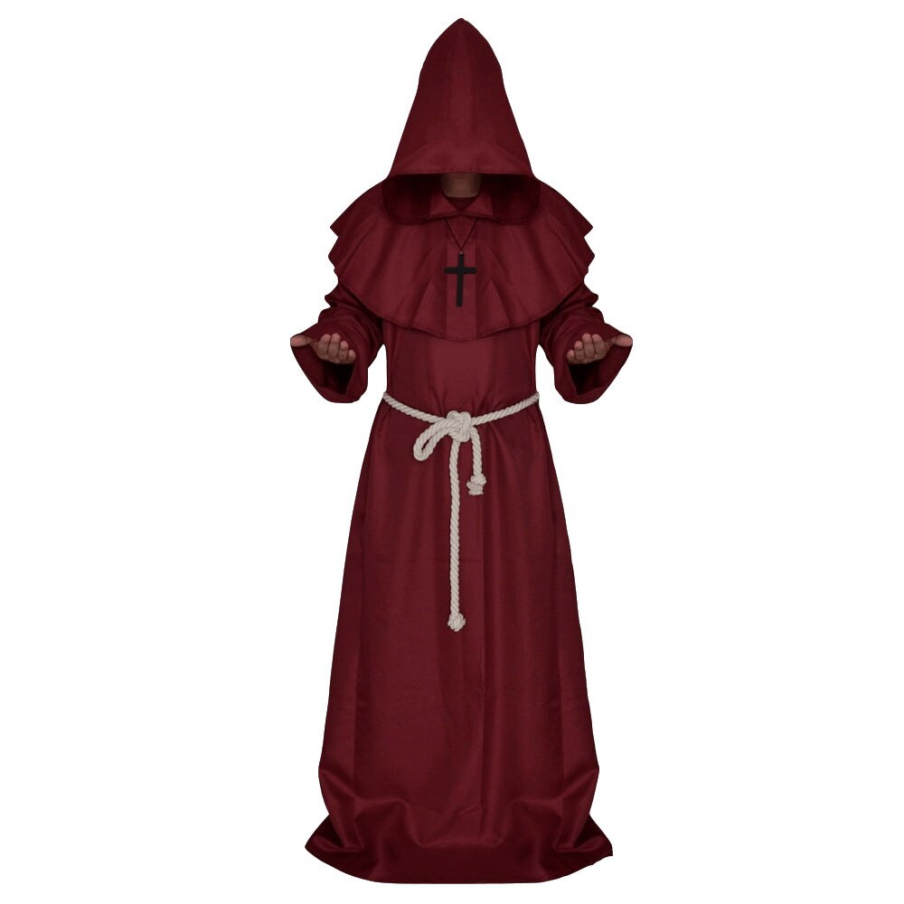 Men Hooded Robe Monk Knight Cosplay Costume Wizard Vampire Medieval Renaissance Robe Cloak Cape Fancy Halloween