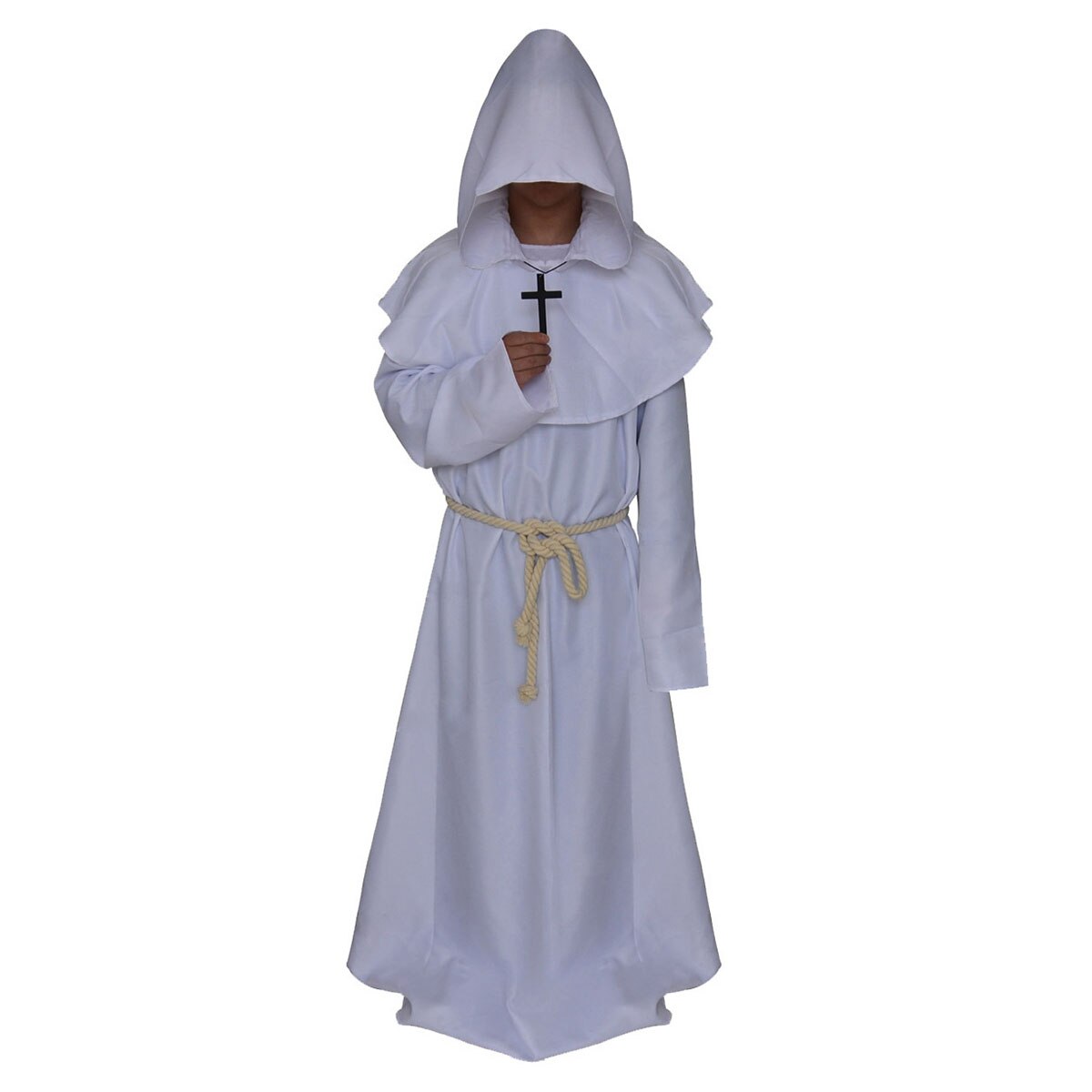 Men Hooded Robe Monk Knight Cosplay Costume Wizard Vampire Medieval Renaissance Robe Cloak Cape Fancy Halloween