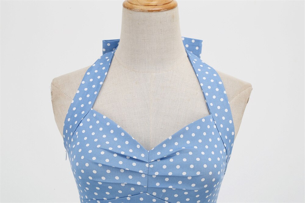 Women Vintage Halterneck Dress Retro Rockabilly Polka Dot Cocktail Party 1950s 40S Swing Dress Summer Dress Casual Dress