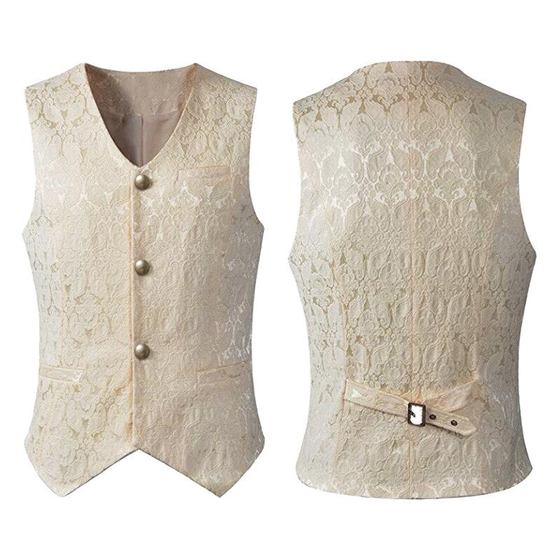 Men Gothic Steampunk Vest Jacquard Brocade Waistcoat Medieval Ranassance Tops Sleeveless Victorian Vintage Costume