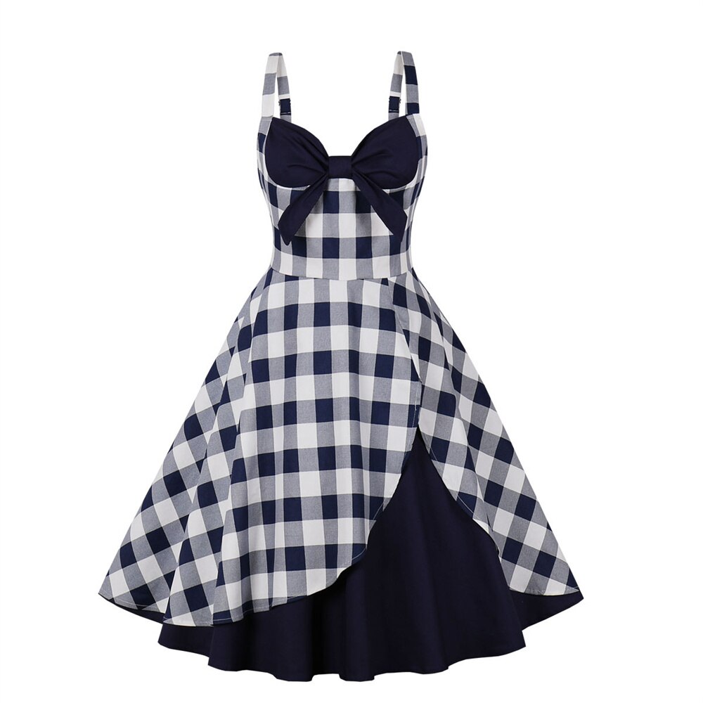 Women Vintage Pattern Print Dress Retro Rockabilly Strap Suspenders Cocktail Party 1950s 40s Swing Dress Summer Dress Sleeveless