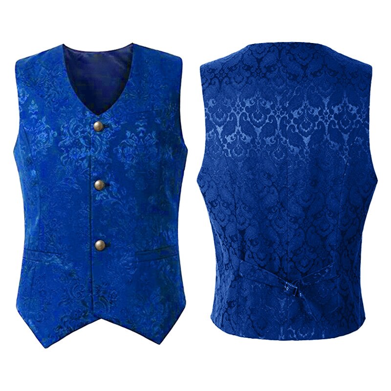 Men Gothic Steampunk Vest Jacquard Brocade Waistcoat Medieval Ranassance Tops Sleeveless Victorian Vintage Costume