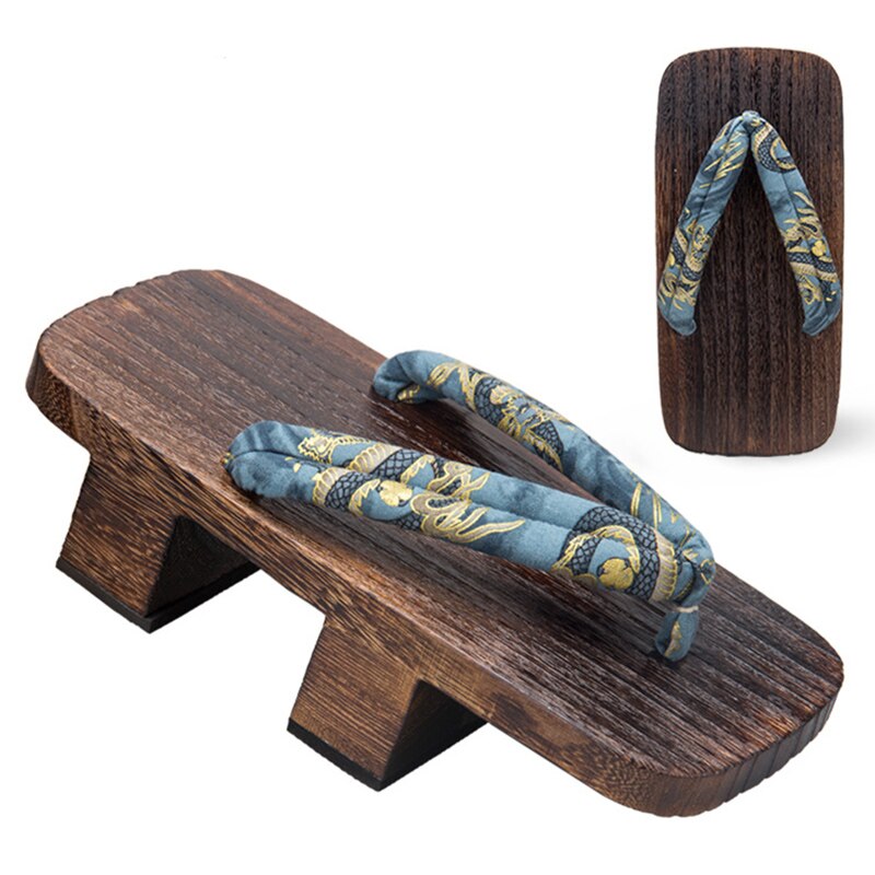 Men Japanese Geta Clogs Traditional Samurai Dragon Kimono Wooden Flip Flops Two-Teeth Toe Shoes Oriental Sandals Slippers