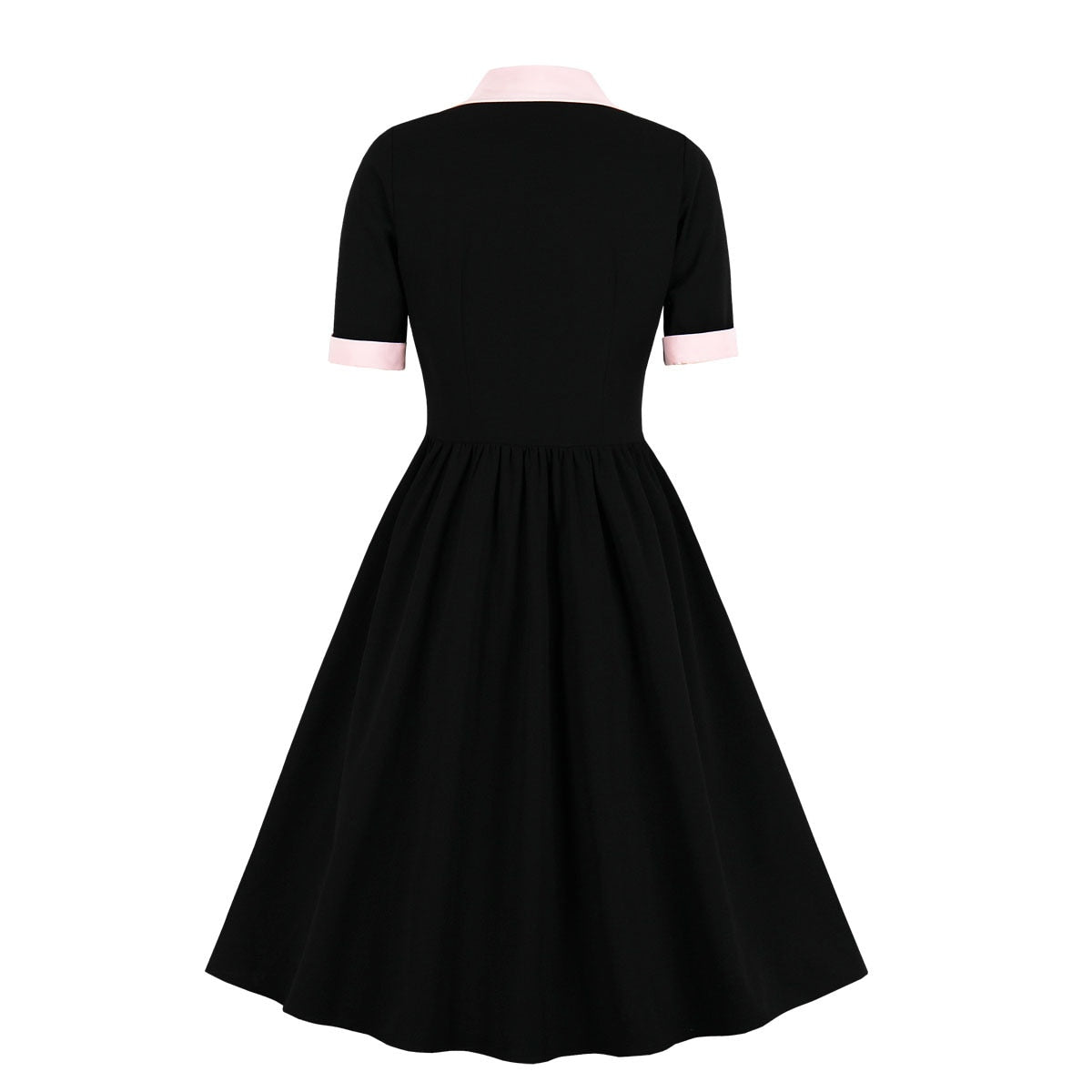 Women Vintage Bow Solid Dress Retro Rockabilly 2023 Elegant Cocktail Party 1950s 40s Swing Dress Summer Dress Short Sleeves