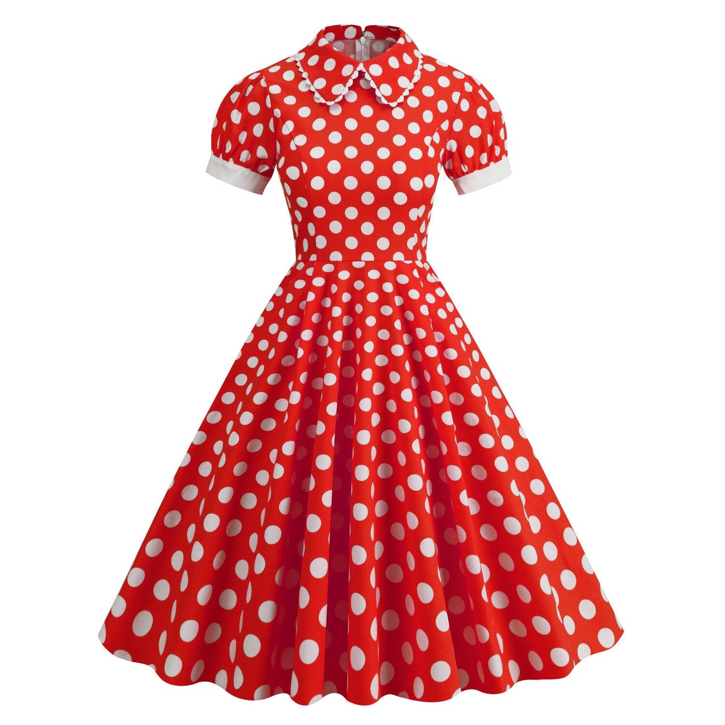 Women Vintage Pater Pan Collar Dress With Pockets Polka Dots Rockabilly Cocktail Party 1950s 40s Swing Dress Summer Dress