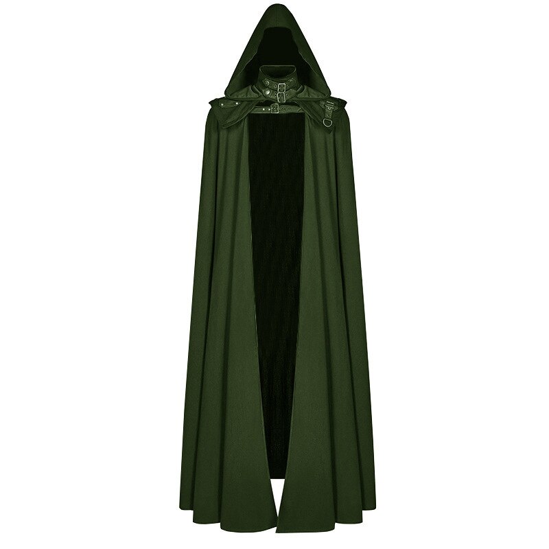 Men Gothic Steampunk Hooded Robe Cloak Tunic Knight Cosplay Costume Wizard Vampire Robe Cloak Cape Monk Fancy Halloween