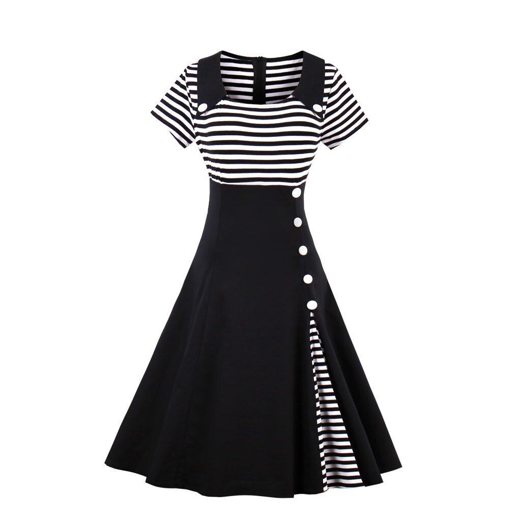 Women Vintage Striped Dress Retro Rockabilly 2023 Sailor Dress Cocktail Party 1950s 40s Swing Dress Summer Dress Short Sleeves