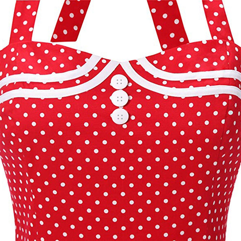 Women Vintage Halterneck Dress Retro Rockabilly Polka Dot Cocktail Party 1950s 40S Swing Dress Summer Dress Casual Beach Dress