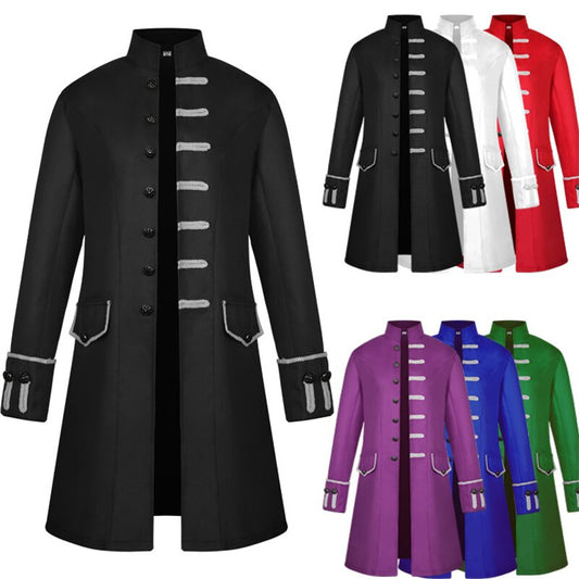 Men Medieval Renaissance Tailcoat Halloween Costumes Gothic Steampunk Pirate Vampire Victorian Warlock Jacket Frock Coat