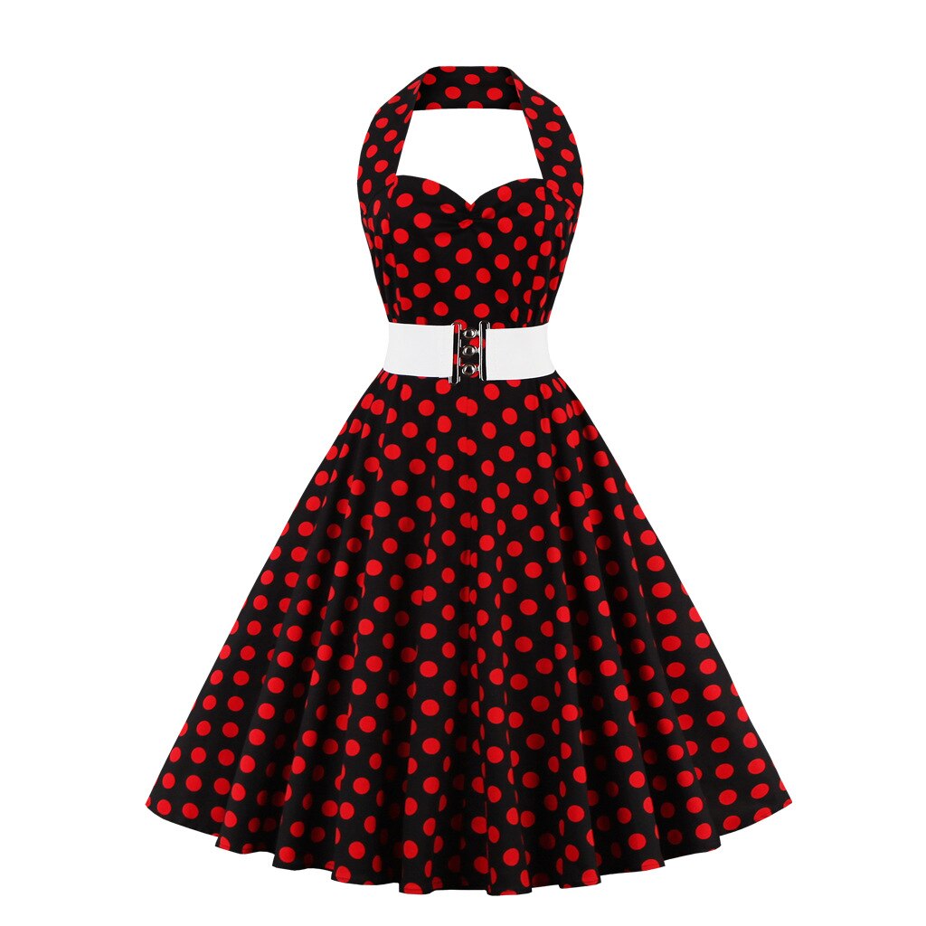 Women Vintage Halterneck Dress Polka Dot Rockabilly Cocktail Party Elegant Dress 1950s 40s Swing Dress 2023 Summer Dress